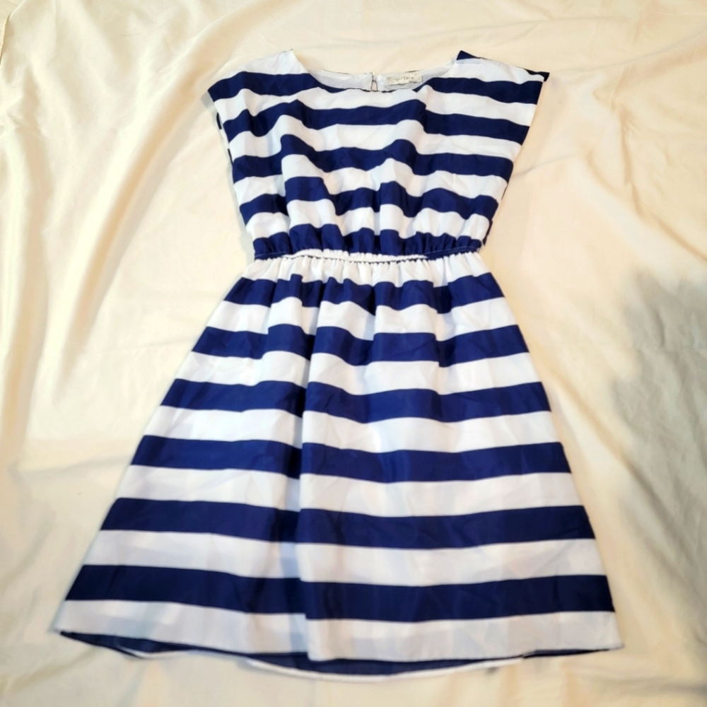 White and Navy silky midi dress